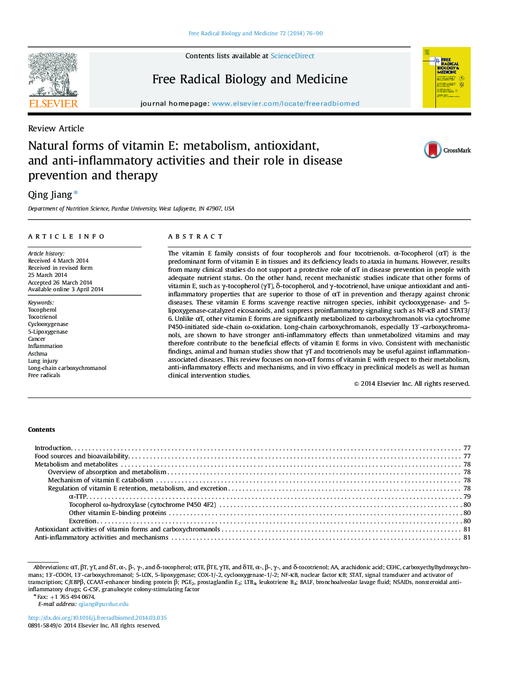 Natural forms of vitamin E: metabolism, antioxidant, and anti-inflammatory activities and their role in disease prevention and therapy