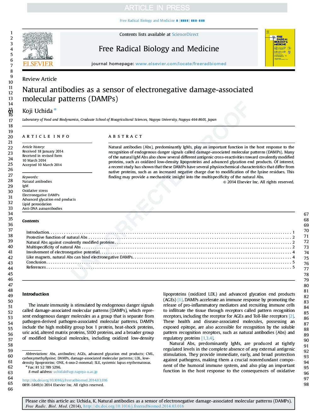 Natural antibodies as a sensor of electronegative damage-associated molecular patterns (DAMPs)