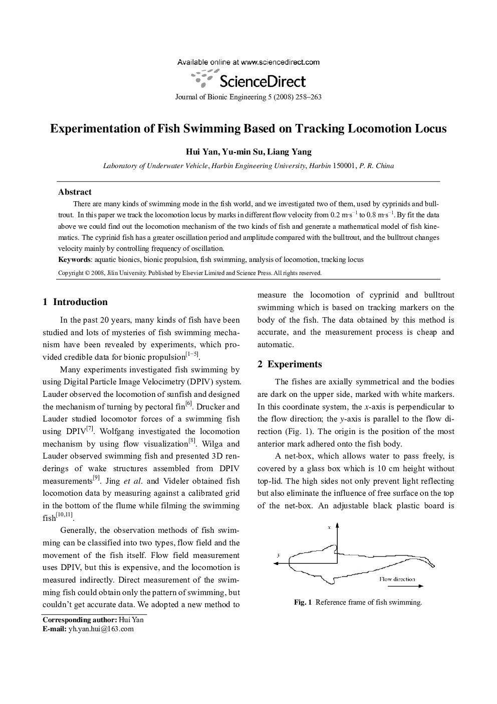 Experimentation of Fish Swimming Based on Tracking Locomotion Locus