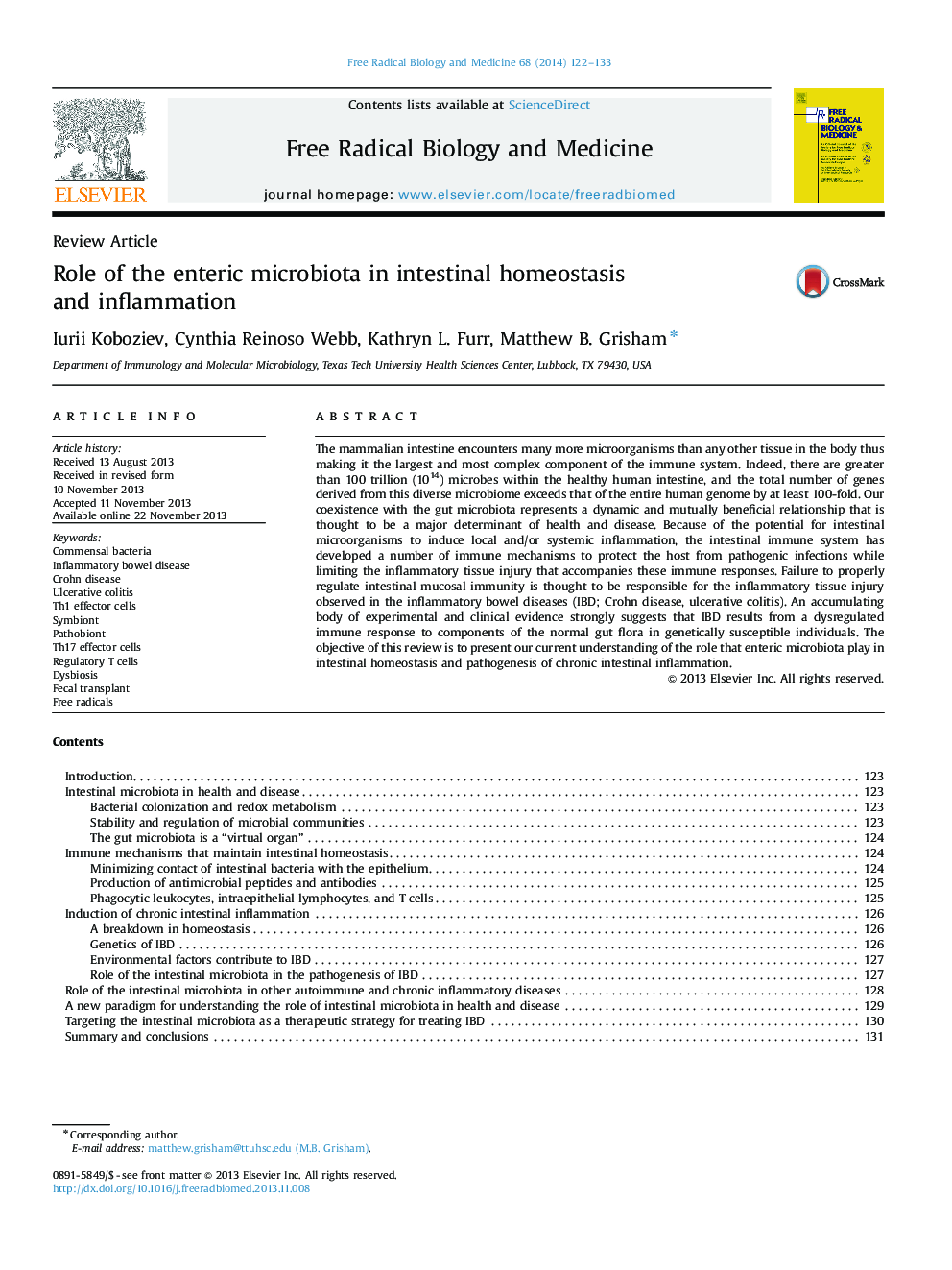 Role of the enteric microbiota in intestinal homeostasis and inflammation