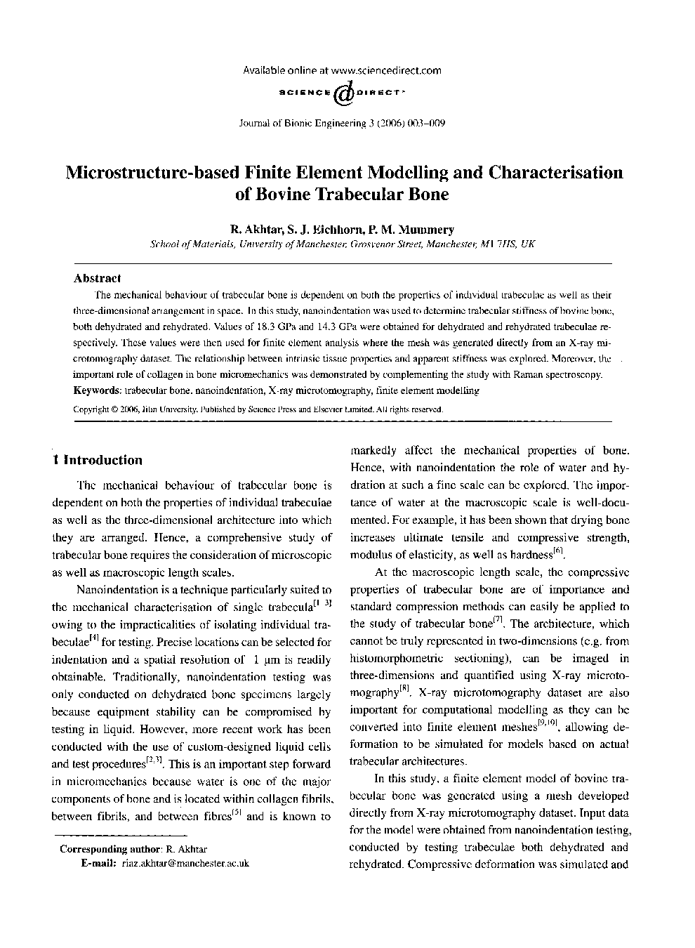 Microstructure-based Finite Element Modelling and Characterisation of Bovine Trabecular Bone