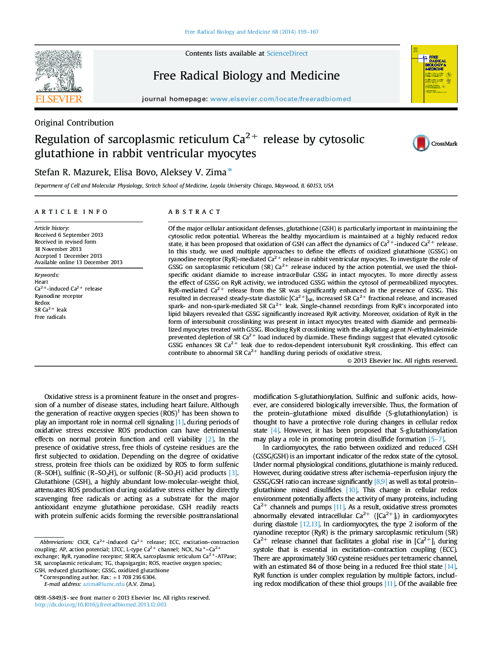 Regulation of sarcoplasmic reticulum Ca2+ release by cytosolic glutathione in rabbit ventricular myocytes