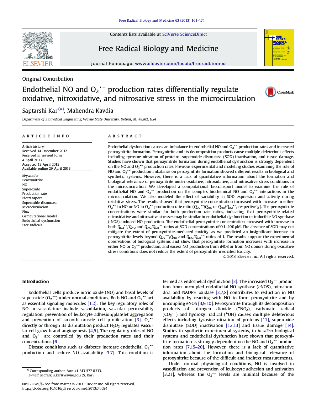 Endothelial NO and O2â production rates differentially regulate oxidative, nitroxidative, and nitrosative stress in the microcirculation