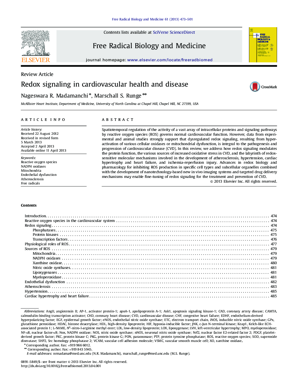 Redox signaling in cardiovascular health and disease