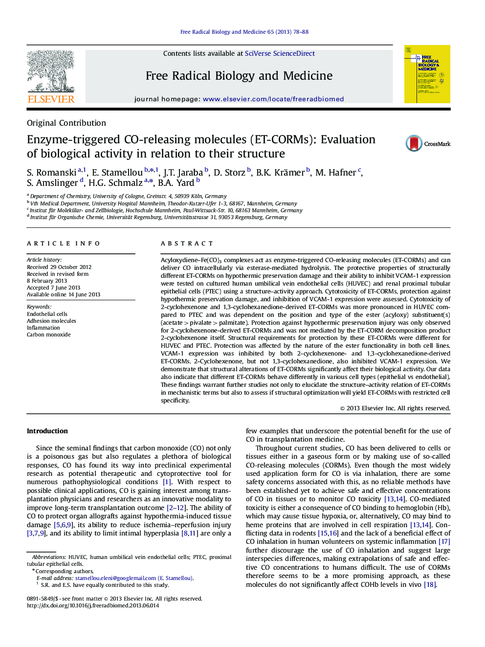 Enzyme-triggered CO-releasing molecules (ET-CORMs): Evaluation of biological activity in relation to their structure