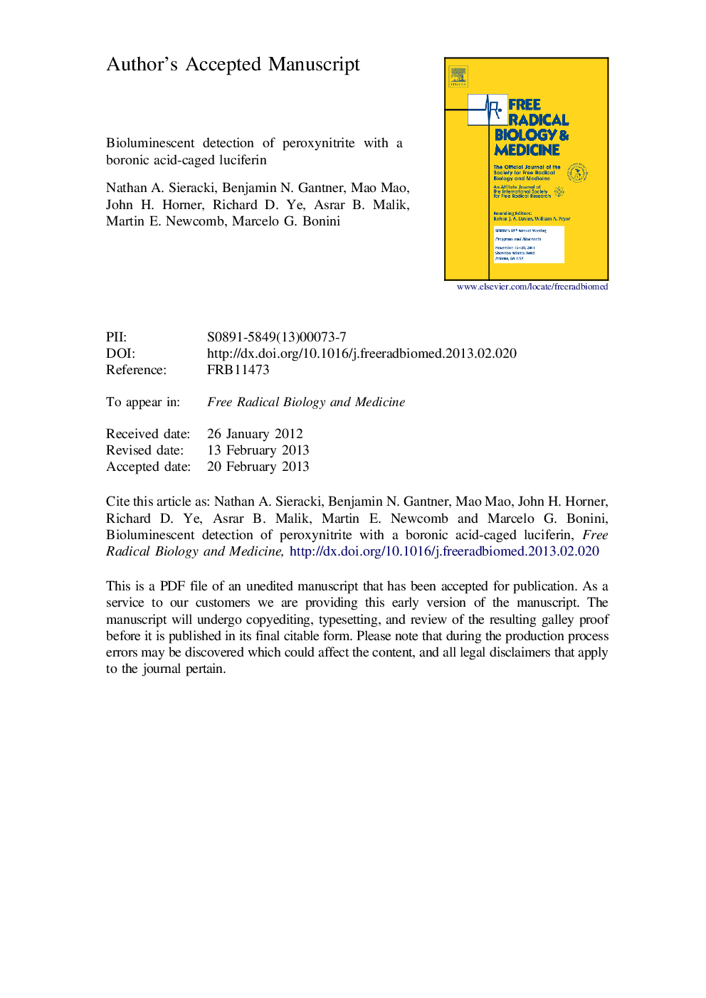 Bioluminescent detection of peroxynitrite with a boronic acid-caged luciferin