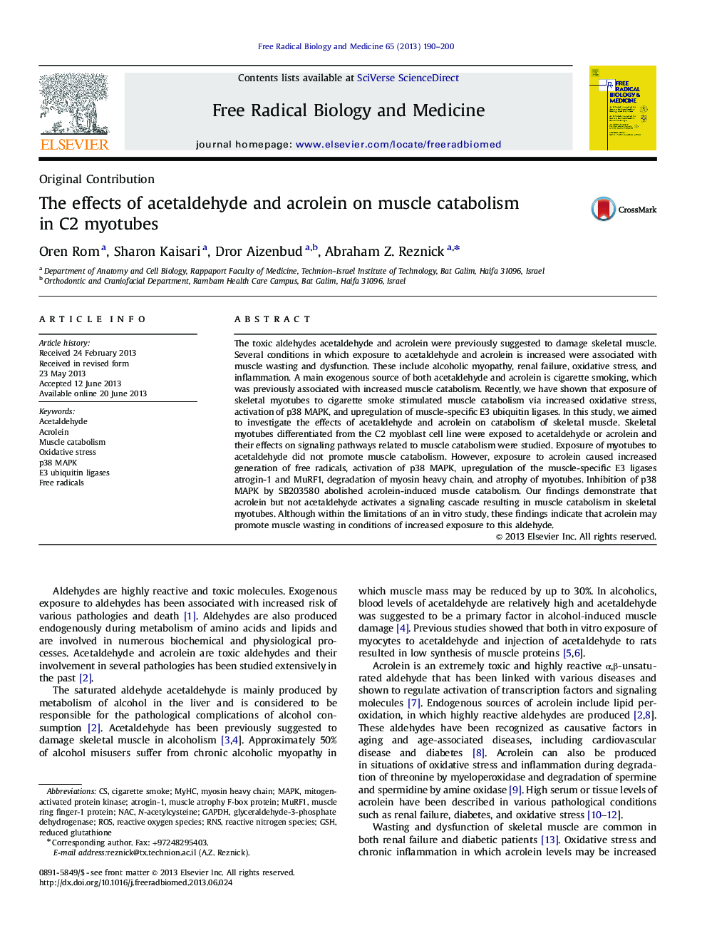 The effects of acetaldehyde and acrolein on muscle catabolism in C2 myotubes