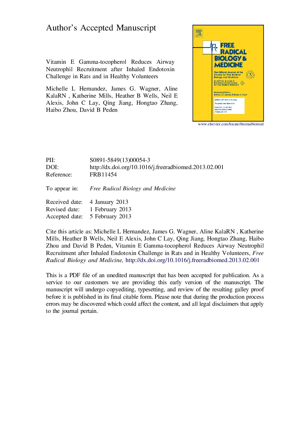 Vitamin E, Î³-tocopherol, reduces airway neutrophil recruitment after inhaled endotoxin challenge in rats and in healthy volunteers