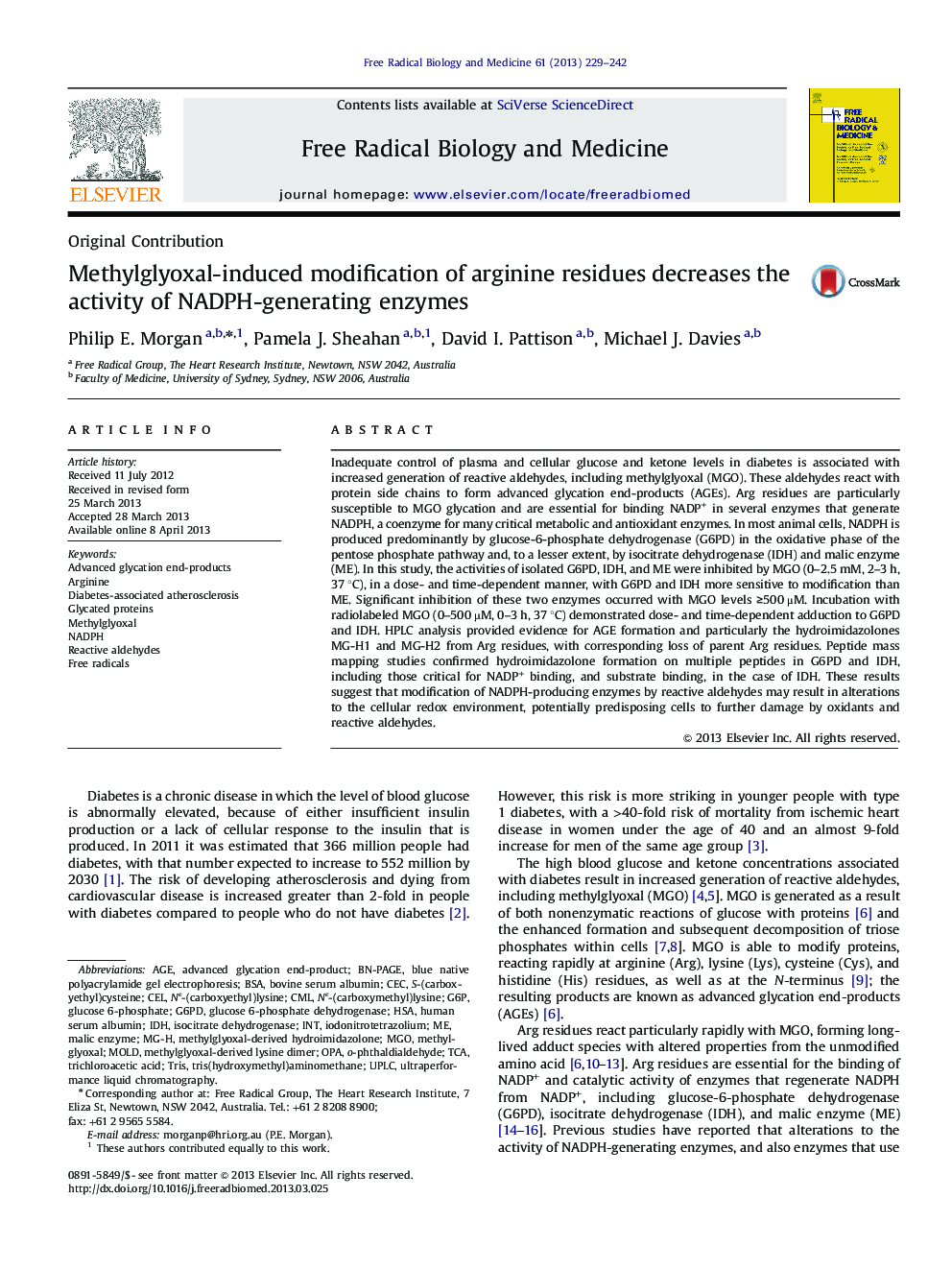 Methylglyoxal-induced modification of arginine residues decreases the activity of NADPH-generating enzymes