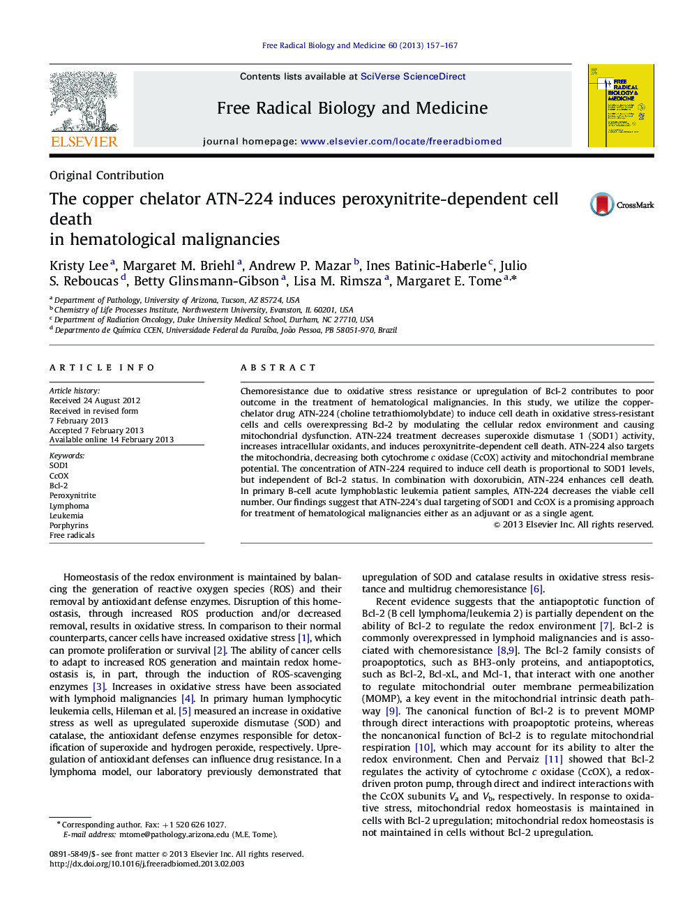 The copper chelator ATN-224 induces peroxynitrite-dependent cell death in hematological malignancies