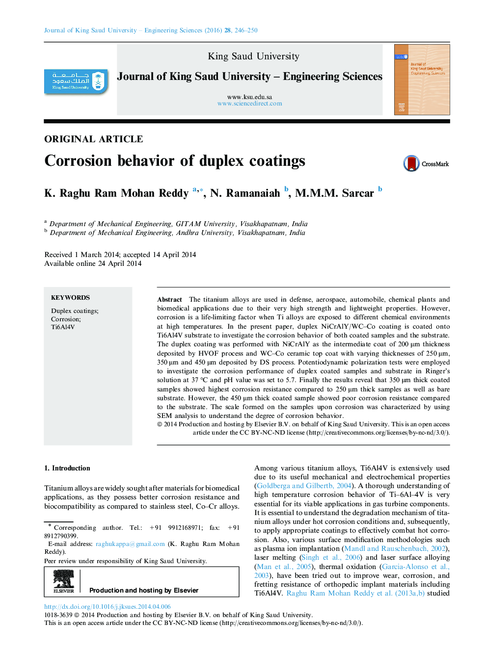 Corrosion behavior of duplex coatings 