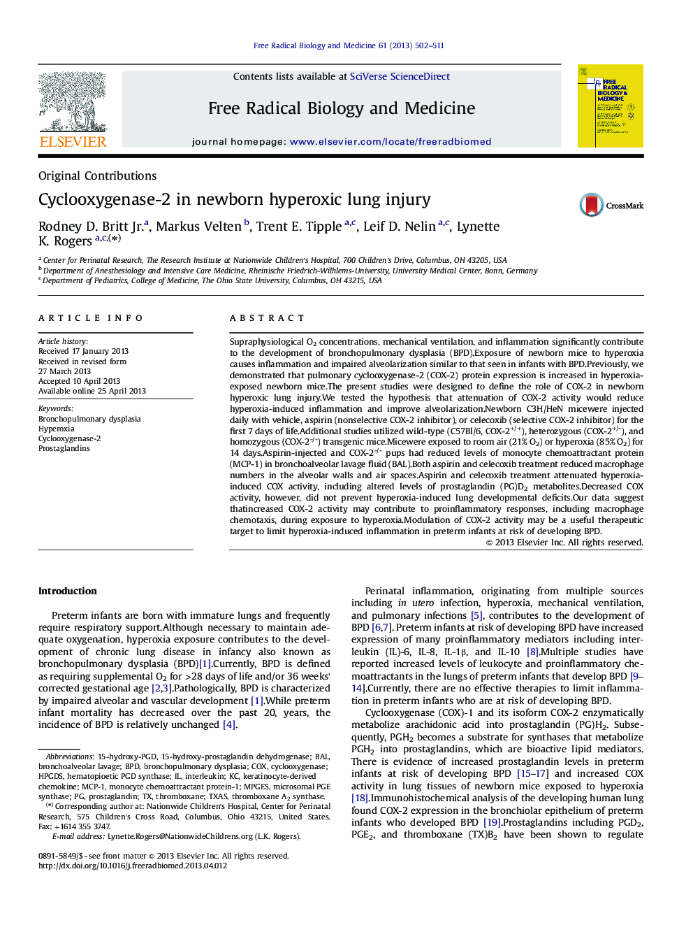 Cyclooxygenase-2 in newborn hyperoxic lung injury