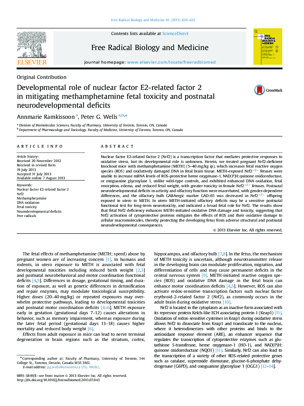 Developmental role of nuclear factor E2-related factor 2 in mitigating methamphetamine fetal toxicity and postnatal neurodevelopmental deficits