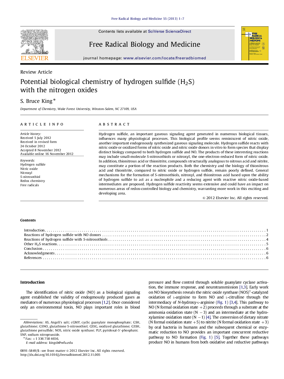 Potential biological chemistry of hydrogen sulfide (H2S) with the nitrogen oxides