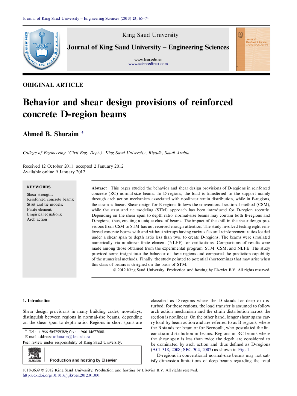 Behavior and shear design provisions of reinforced concrete D-region beams 