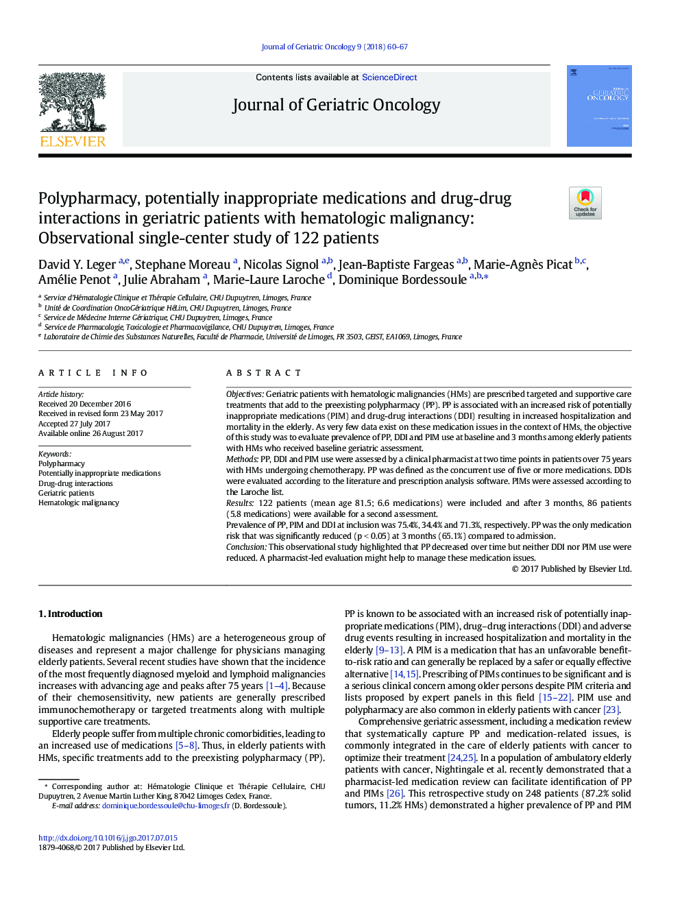 Polypharmacy, potentially inappropriate medications and drug-drug interactions in geriatric patients with hematologic malignancy: Observational single-center study of 122 patients