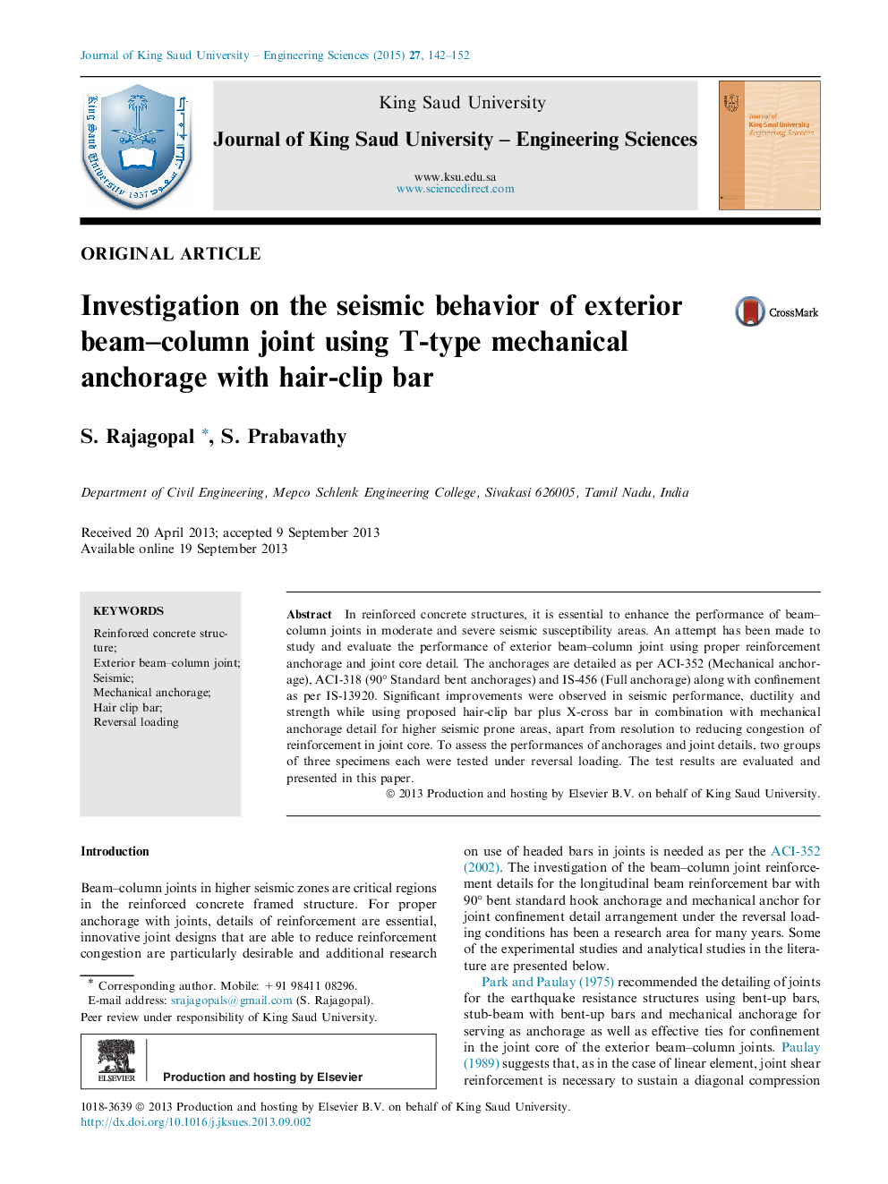 Investigation on the seismic behavior of exterior beam–column joint using T-type mechanical anchorage with hair-clip bar 