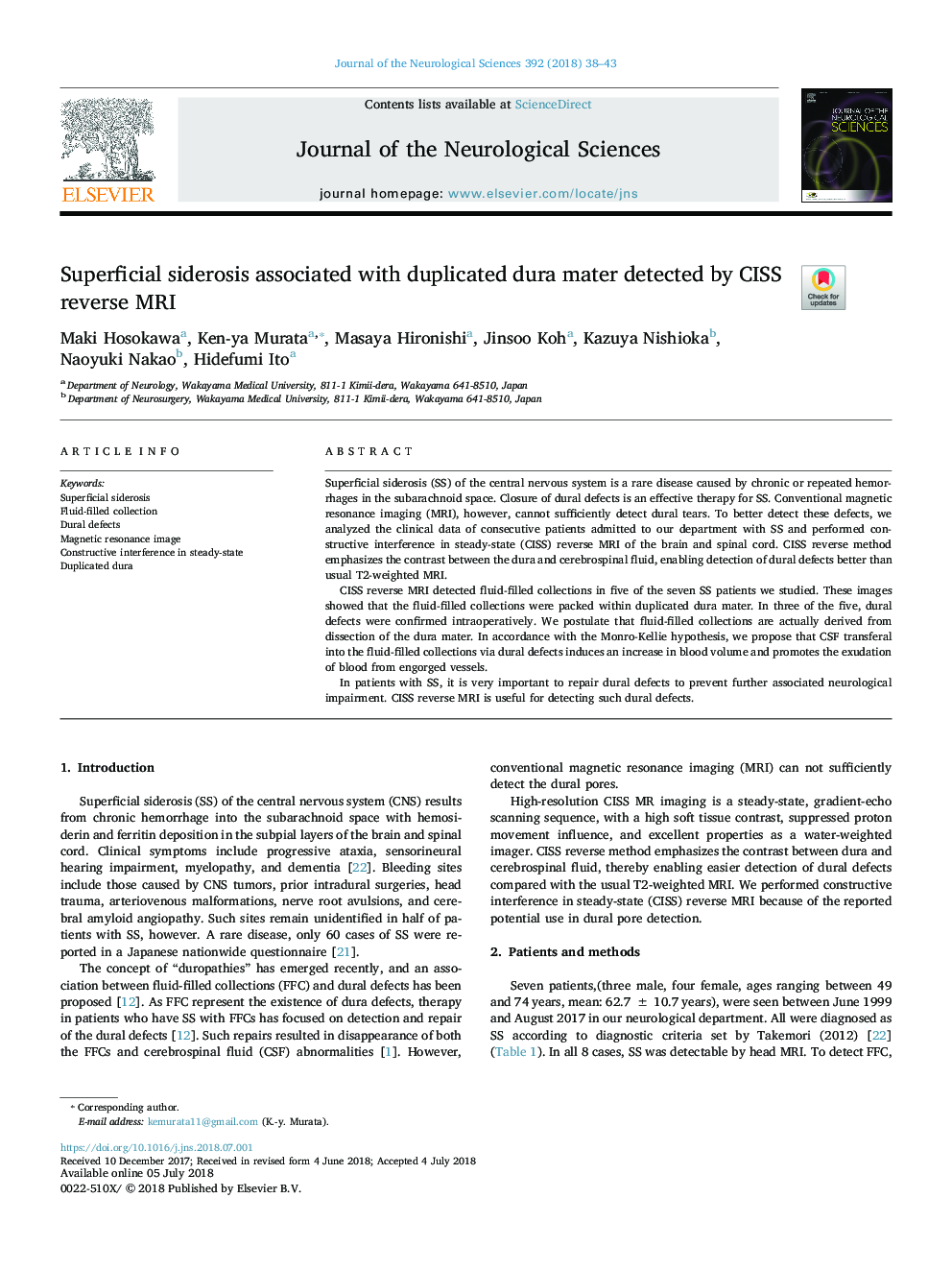 Superficial siderosis associated with duplicated dura mater detected by CISS reverse MRI