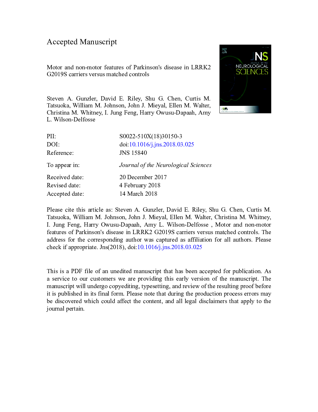 Motor and non-motor features of Parkinson's disease in LRRK2 G2019S carriers versus matched controls