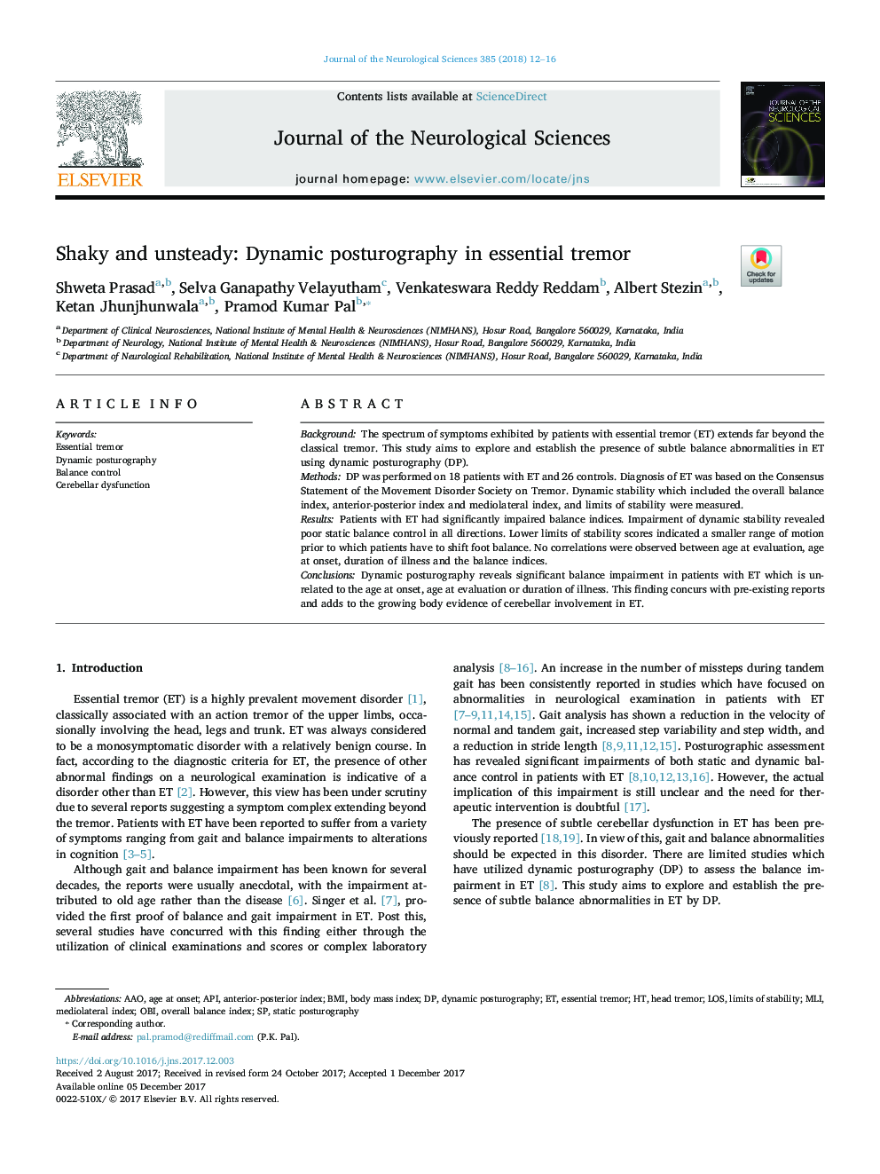 Shaky and unsteady: Dynamic posturography in essential tremor