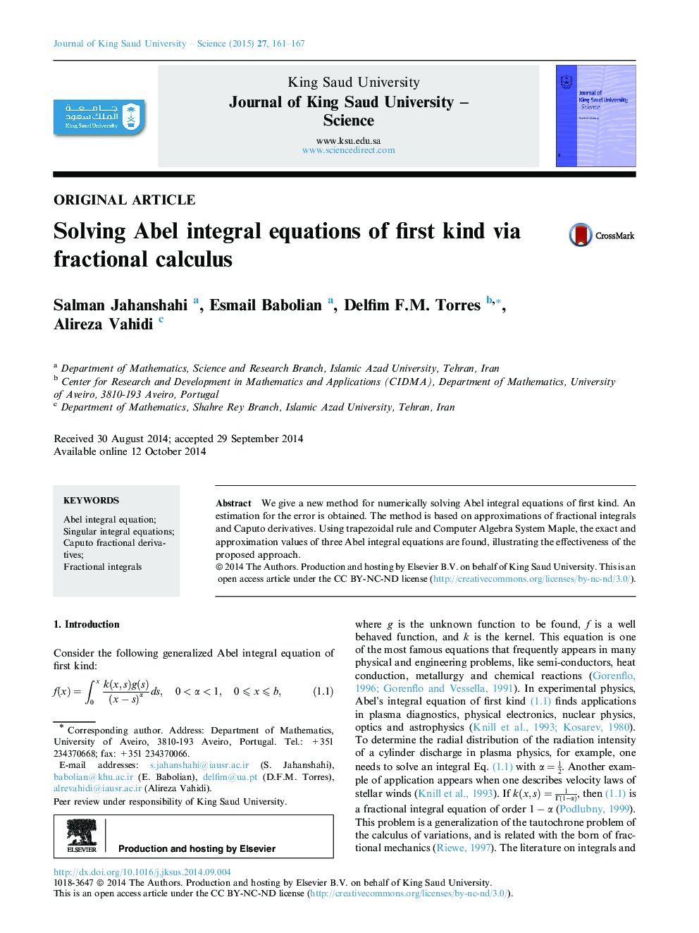 Solving Abel integral equations of first kind via fractional calculus 