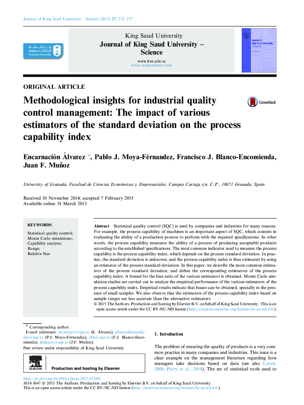 Methodological insights for industrial quality control management: The impact of various estimators of the standard deviation on the process capability index 