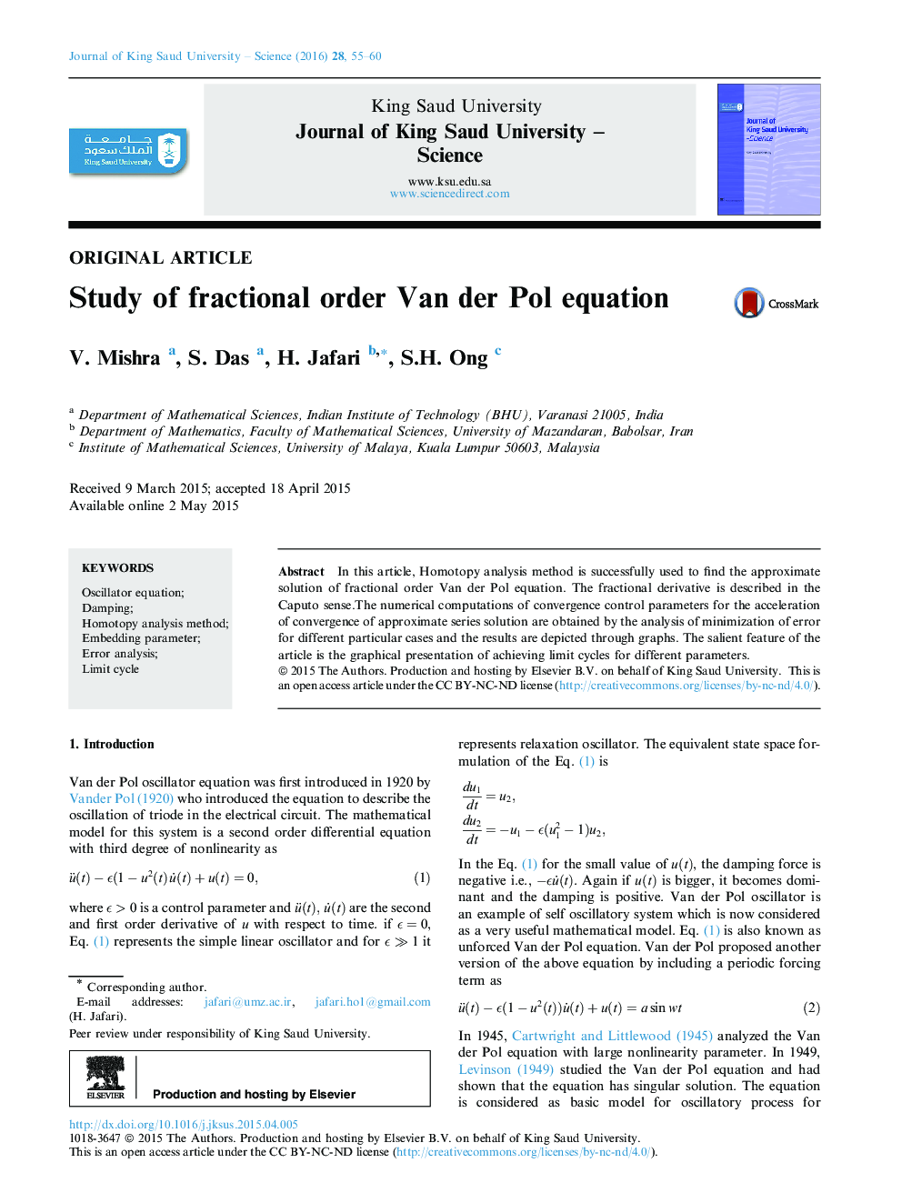 Study of fractional order Van der Pol equation 