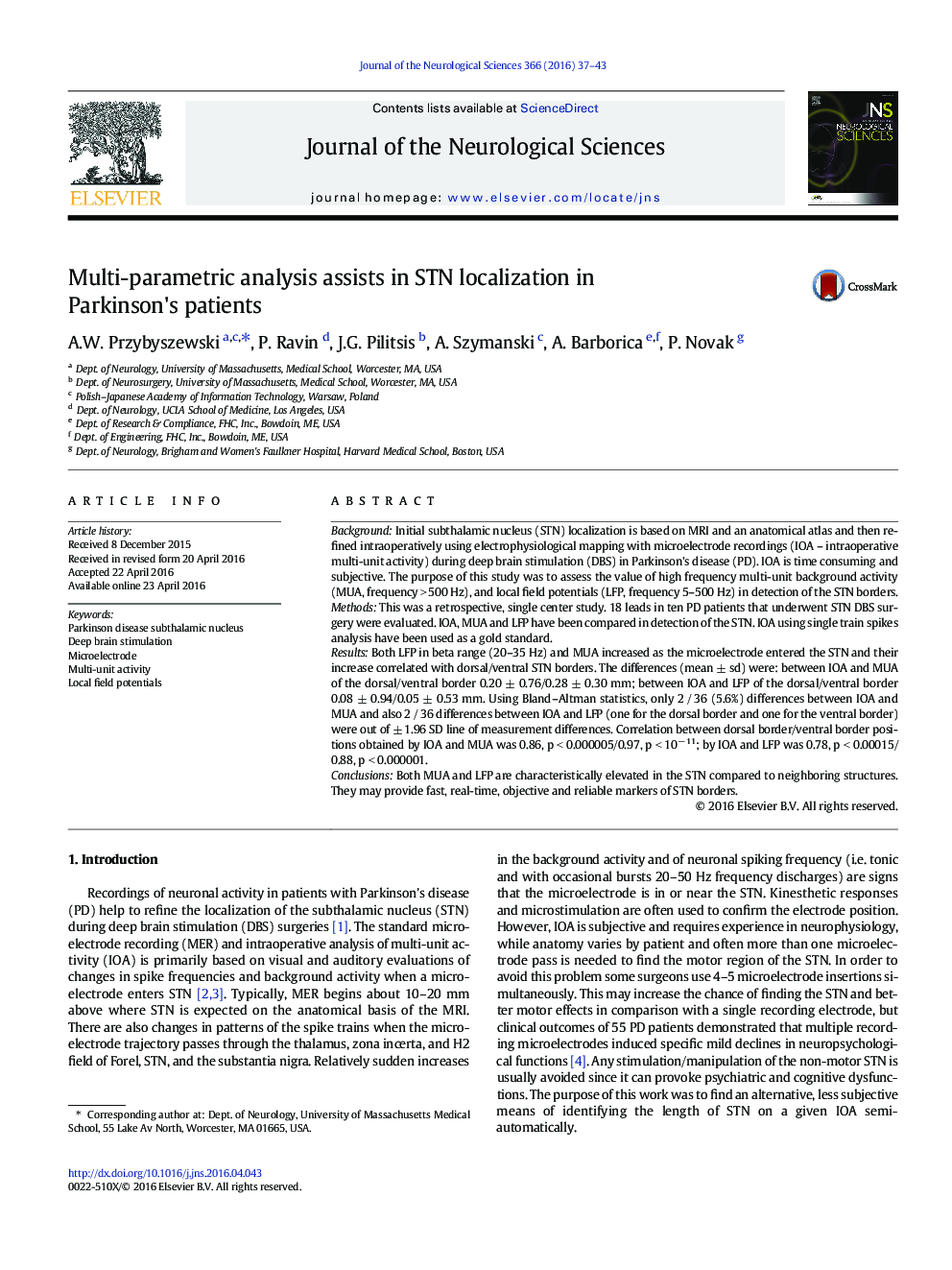 Multi-parametric analysis assists in STN localization in Parkinson's patients