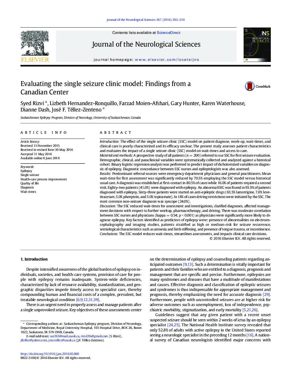 Evaluating the single seizure clinic model: Findings from a Canadian Center