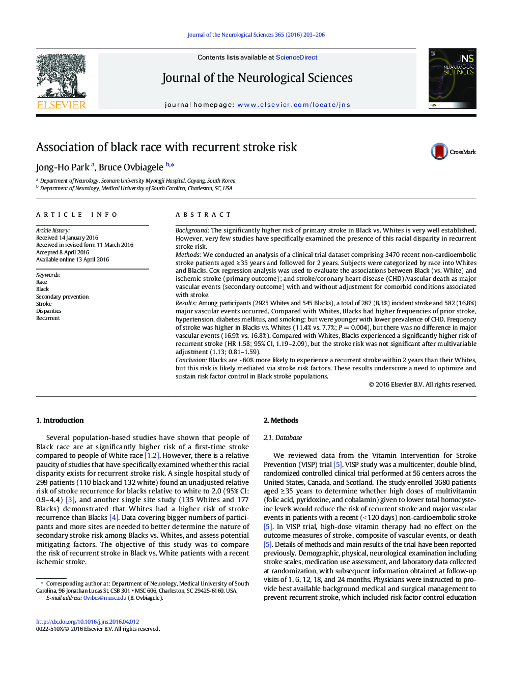 Association of black race with recurrent stroke risk