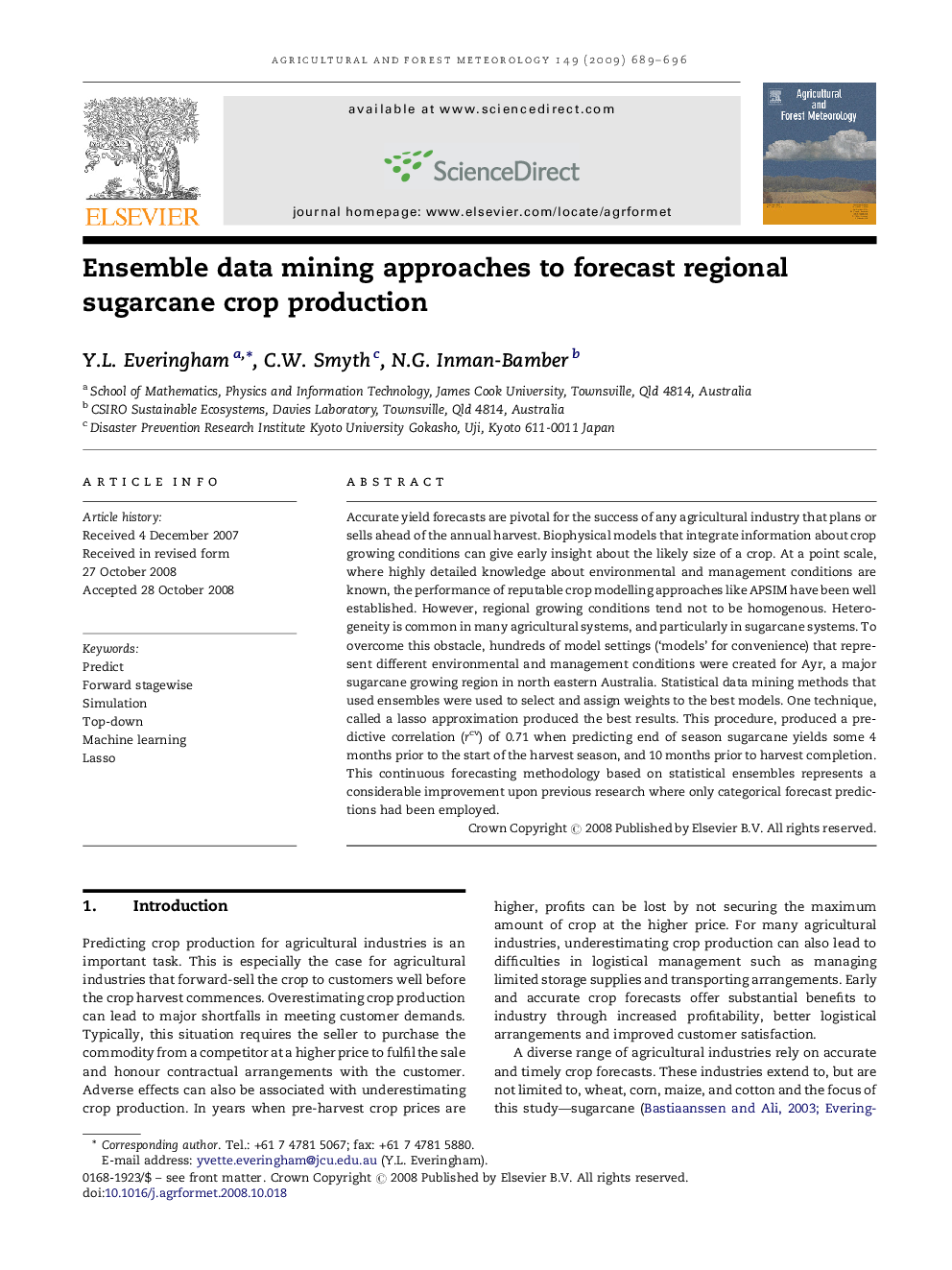 Ensemble data mining approaches to forecast regional sugarcane crop production