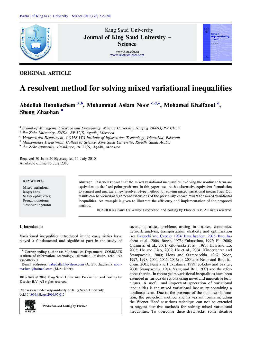 A resolvent method for solving mixed variational inequalities 