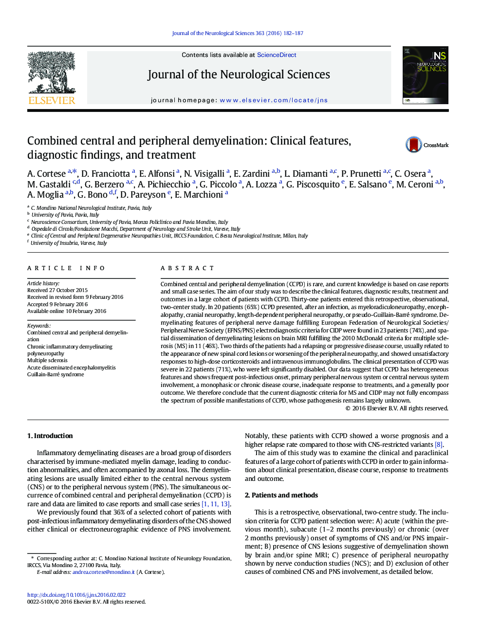 Combined central and peripheral demyelination: Clinical features, diagnostic findings, and treatment