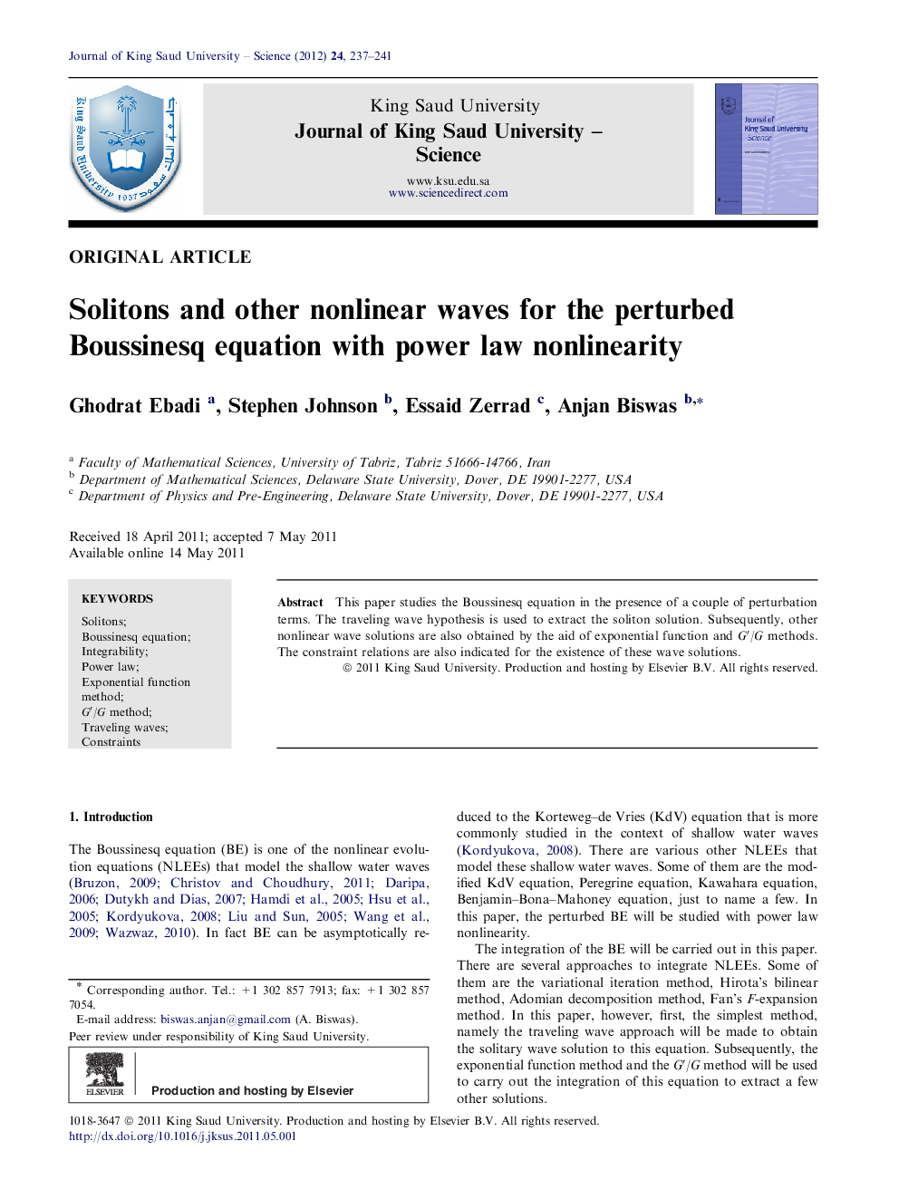 Solitons and other nonlinear waves for the perturbed Boussinesq equation with power law nonlinearity 