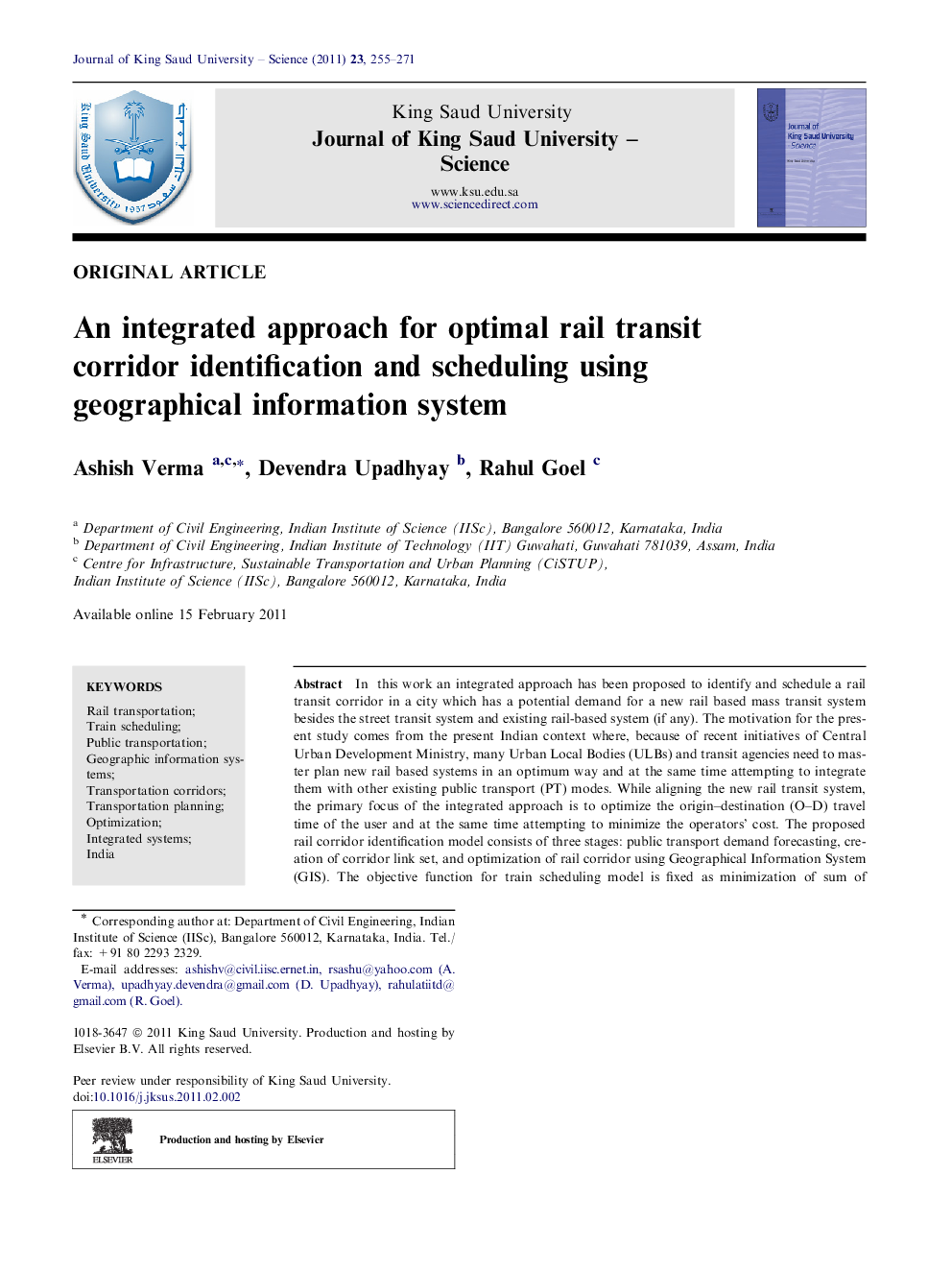 An integrated approach for optimal rail transit corridor identification and scheduling using geographical information system 