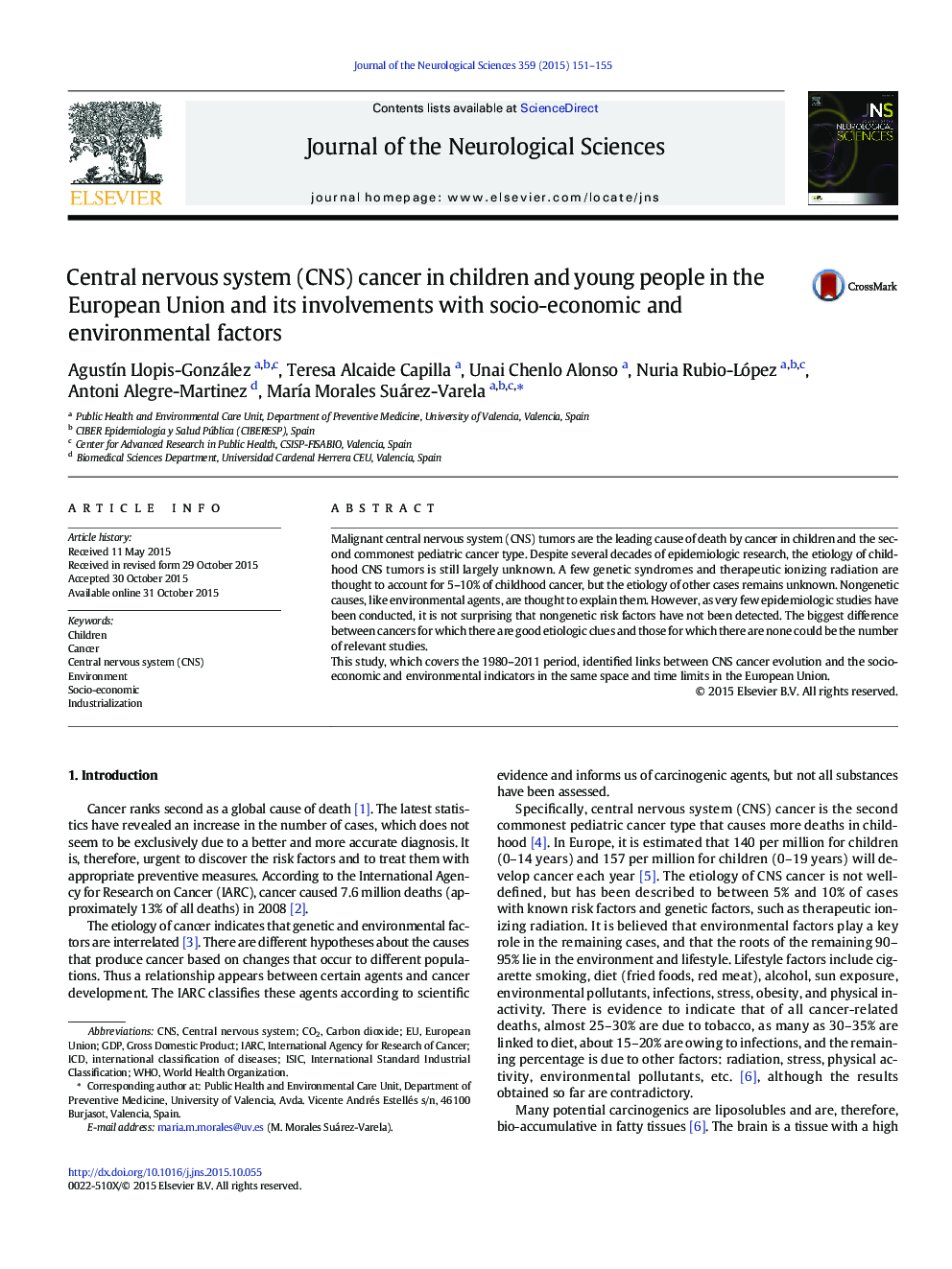 Central nervous system (CNS) cancer in children and young people in the European Union and its involvements with socio-economic and environmental factors