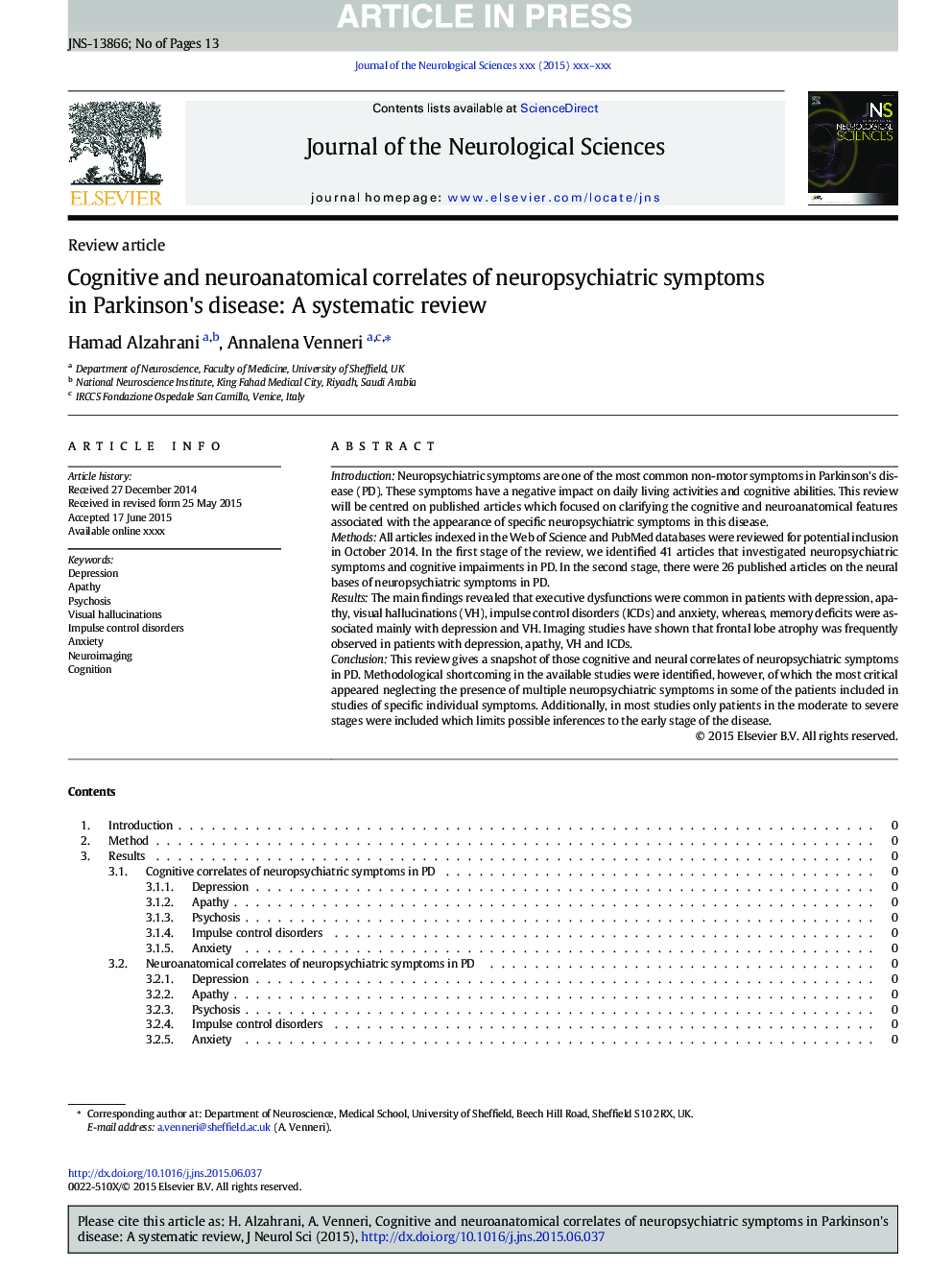 Cognitive and neuroanatomical correlates of neuropsychiatric symptoms in Parkinson's disease: A systematic review