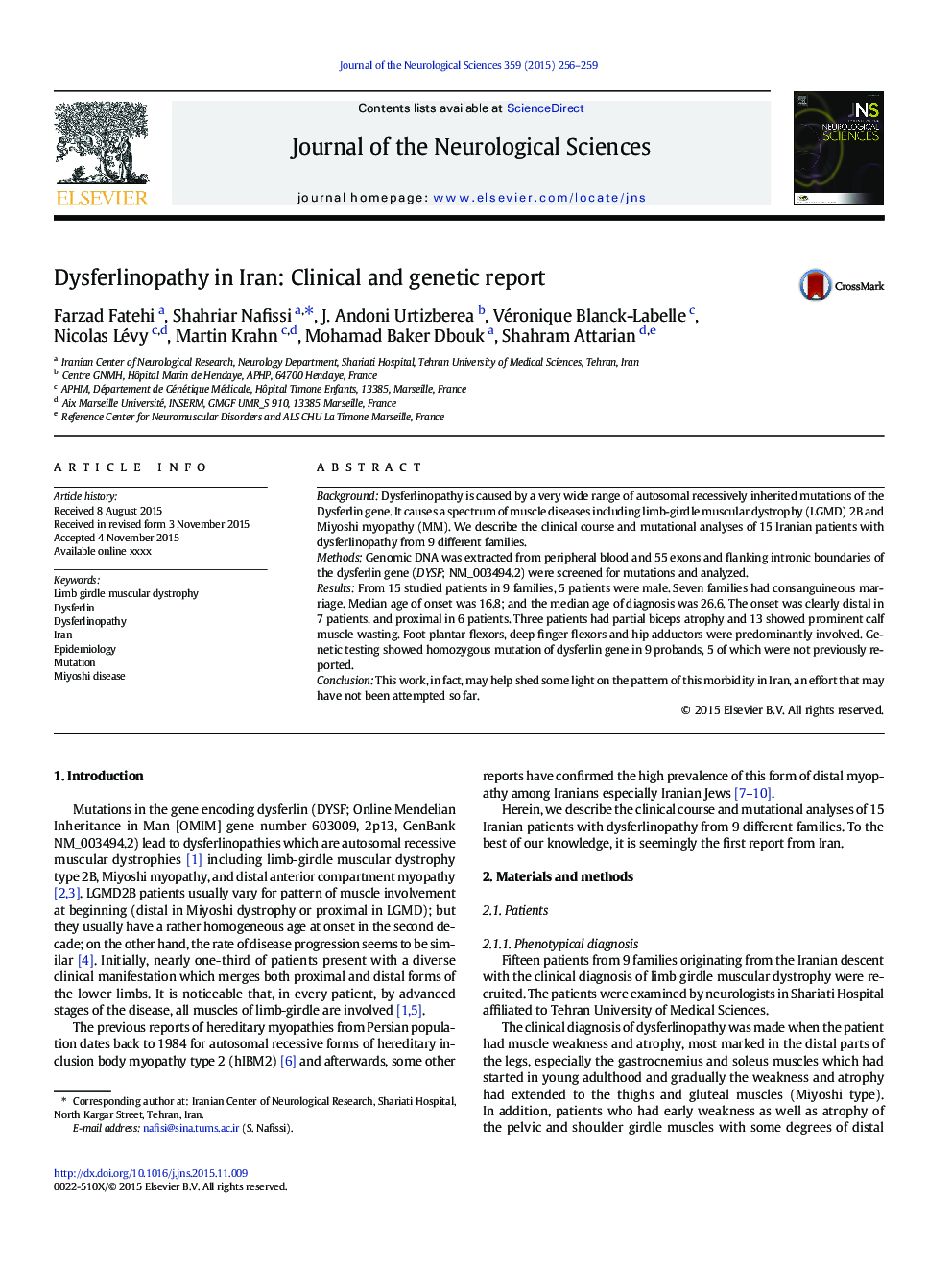 Dysferlinopathy in Iran: Clinical and genetic report