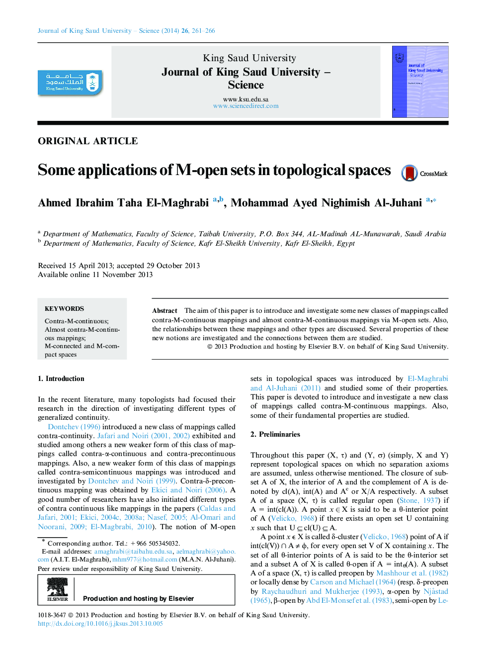 Some applications of M-open sets in topological spaces 