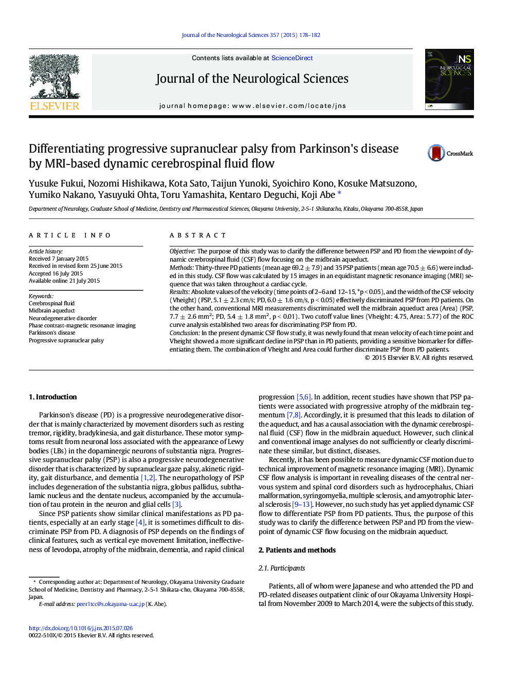 Differentiating progressive supranuclear palsy from Parkinson's disease by MRI-based dynamic cerebrospinal fluid flow