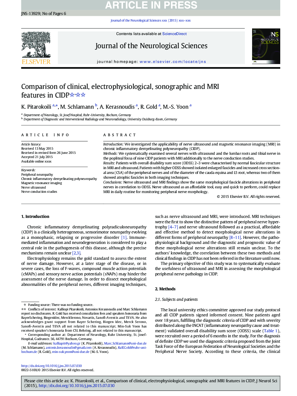 Comparison of clinical, electrophysiological, sonographic and MRI features in CIDP