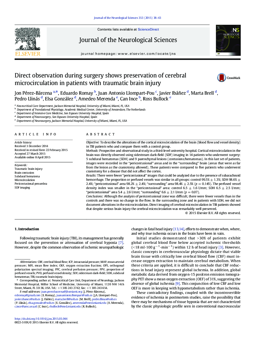 Direct observation during surgery shows preservation of cerebral microcirculation in patients with traumatic brain injury