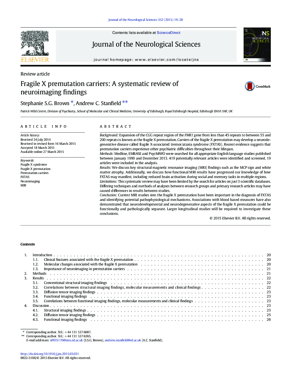 Fragile X premutation carriers: A systematic review of neuroimaging findings