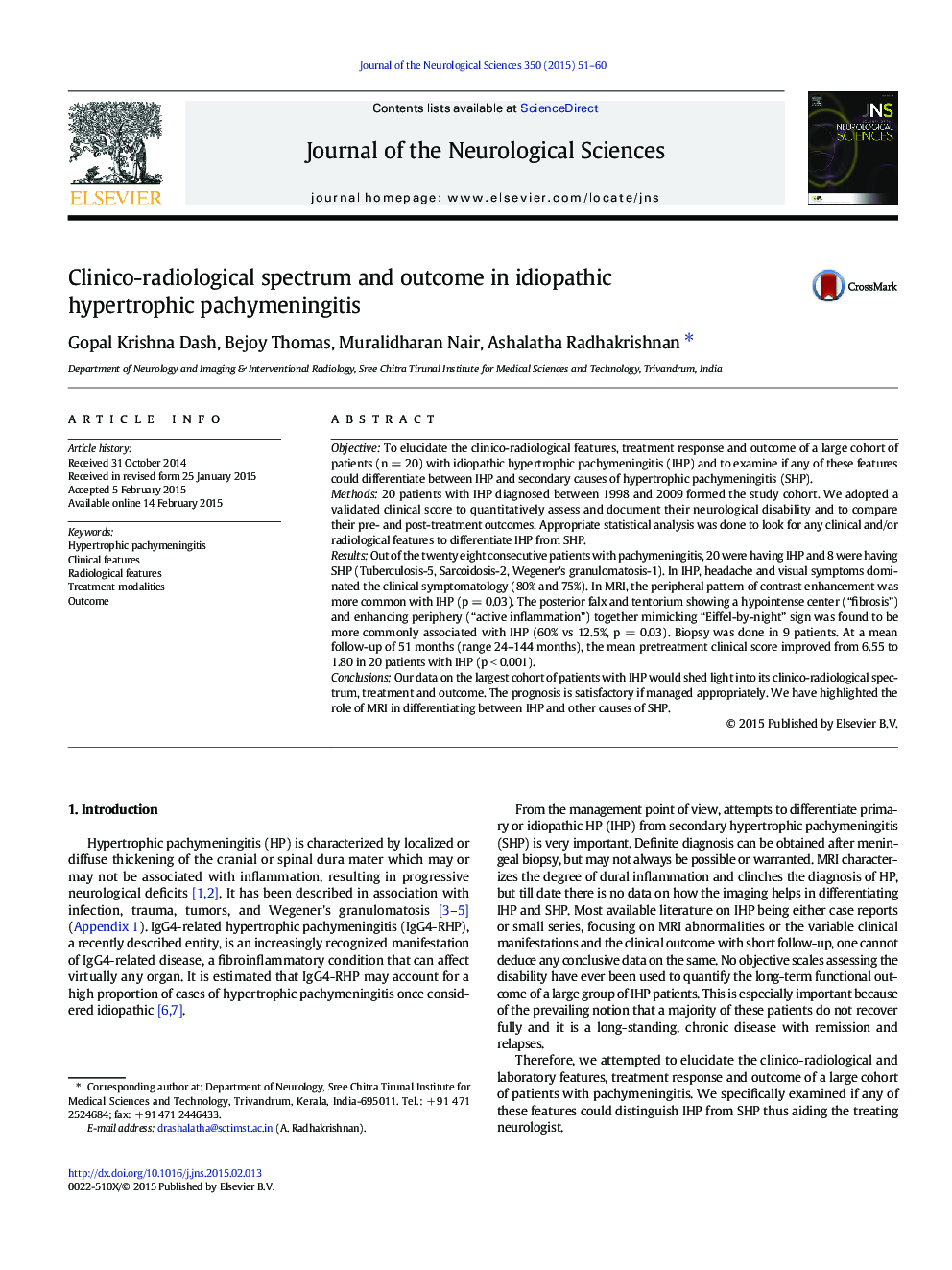 Clinico-radiological spectrum and outcome in idiopathic hypertrophic pachymeningitis