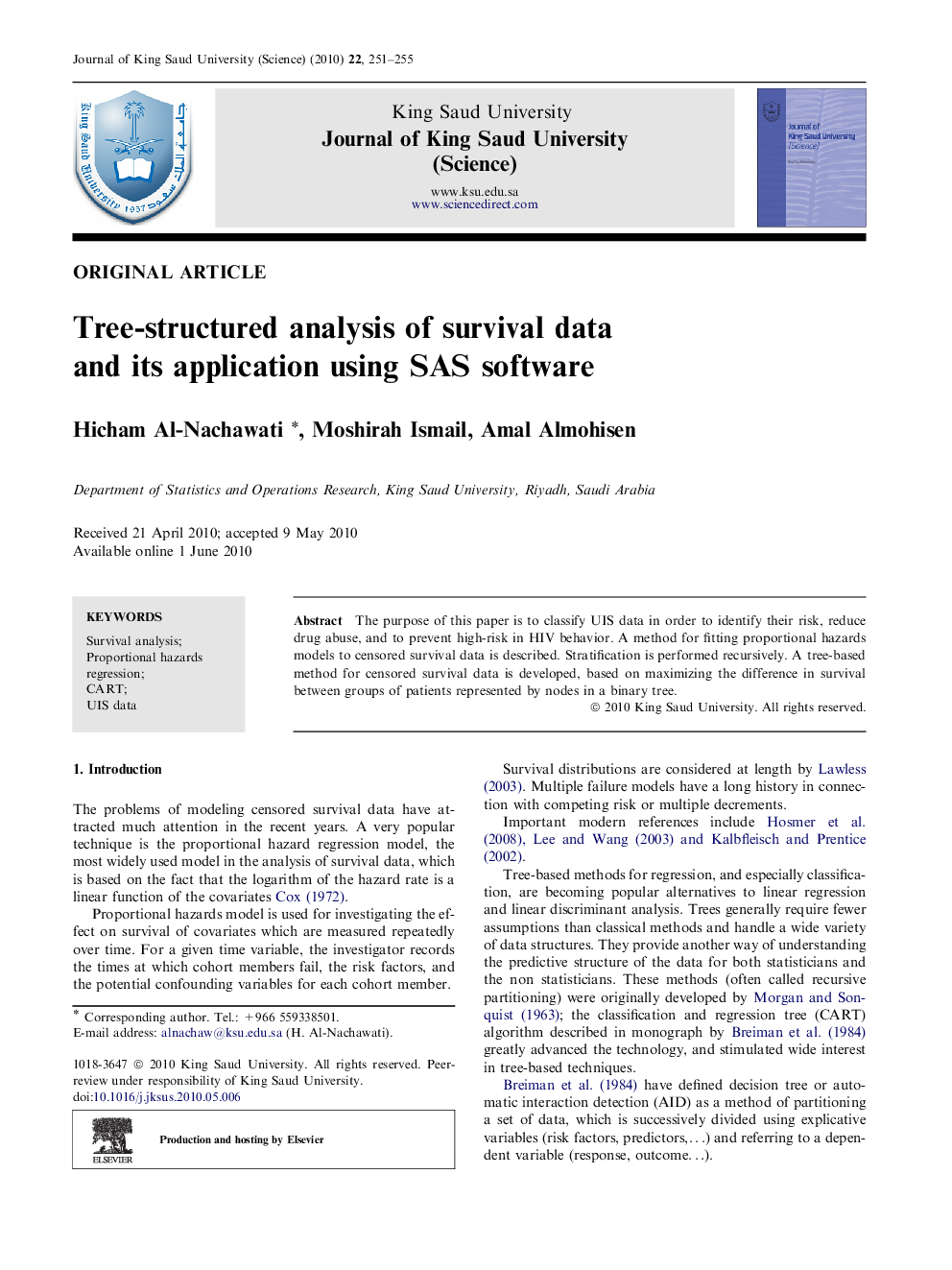 عکس صفحه اول مقاله: Tree-structured analysis of survival data and its application using SAS software Tree-structured analysis of survival data and its application using SAS software