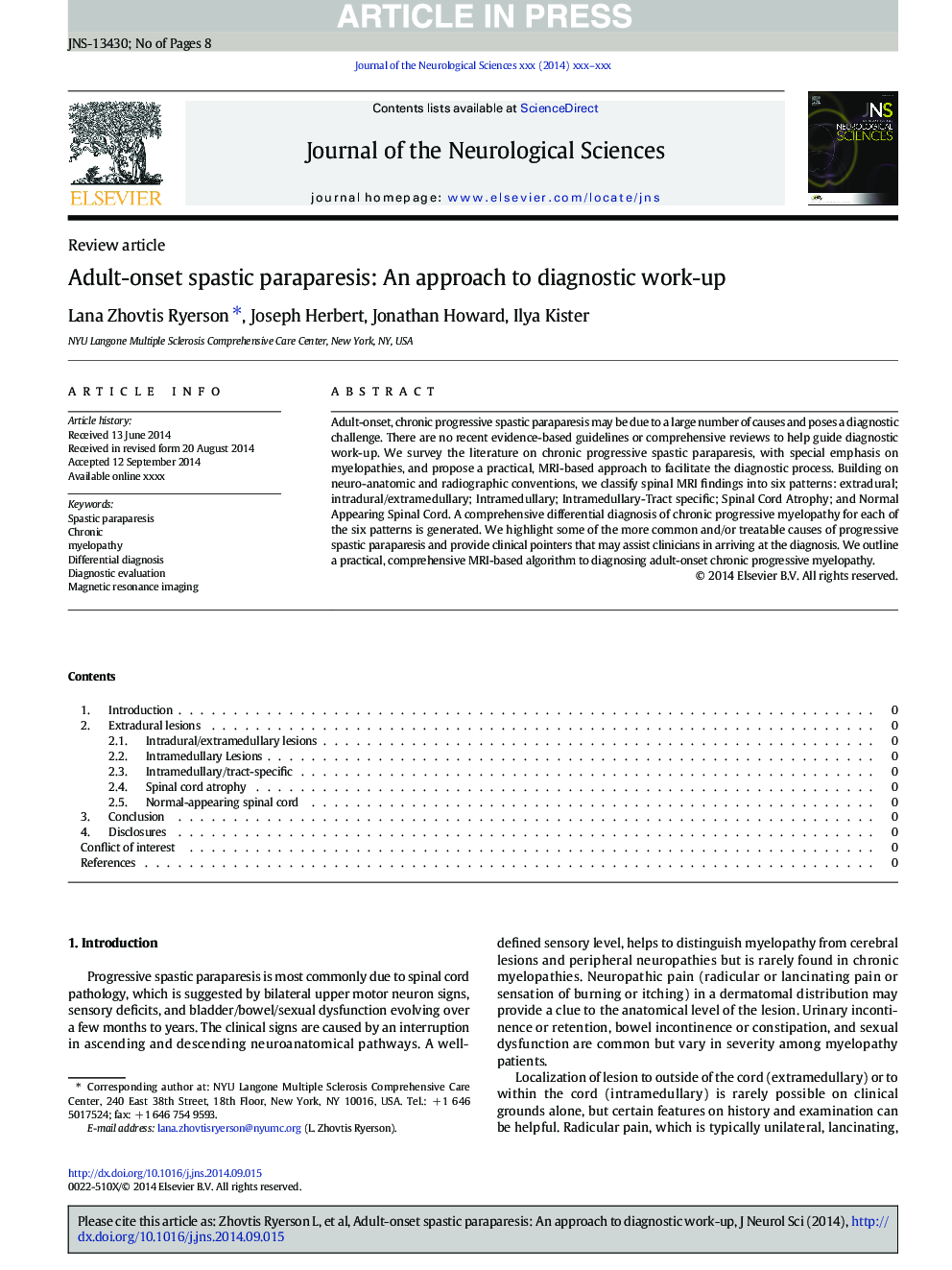 Adult-onset spastic paraparesis: An approach to diagnostic work-up