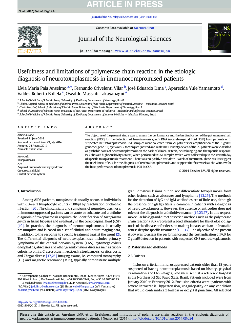 مفید بودن و محدودیت واکنش زنجیره ای پلیمریزاسیون در تشخیص اتیولوژی نوروکتوکاسپلاسموز در بیماران مبتلا به ایمن 