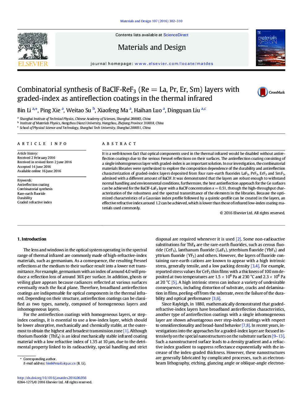 Combinatorial synthesis of BaClF-ReF3 (Re = La, Pr, Er, Sm) layers with graded-index as antireflection coatings in the thermal infrared