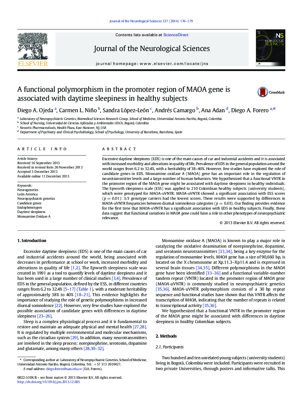 A functional polymorphism in the promoter region of MAOA gene is associated with daytime sleepiness in healthy subjects