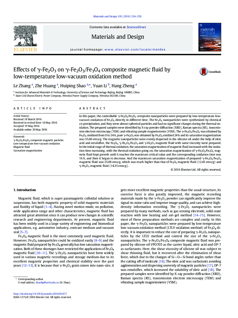 Effects of γ-Fe2O3 on γ-Fe2O3/Fe3O4 composite magnetic fluid by low-temperature low-vacuum oxidation method